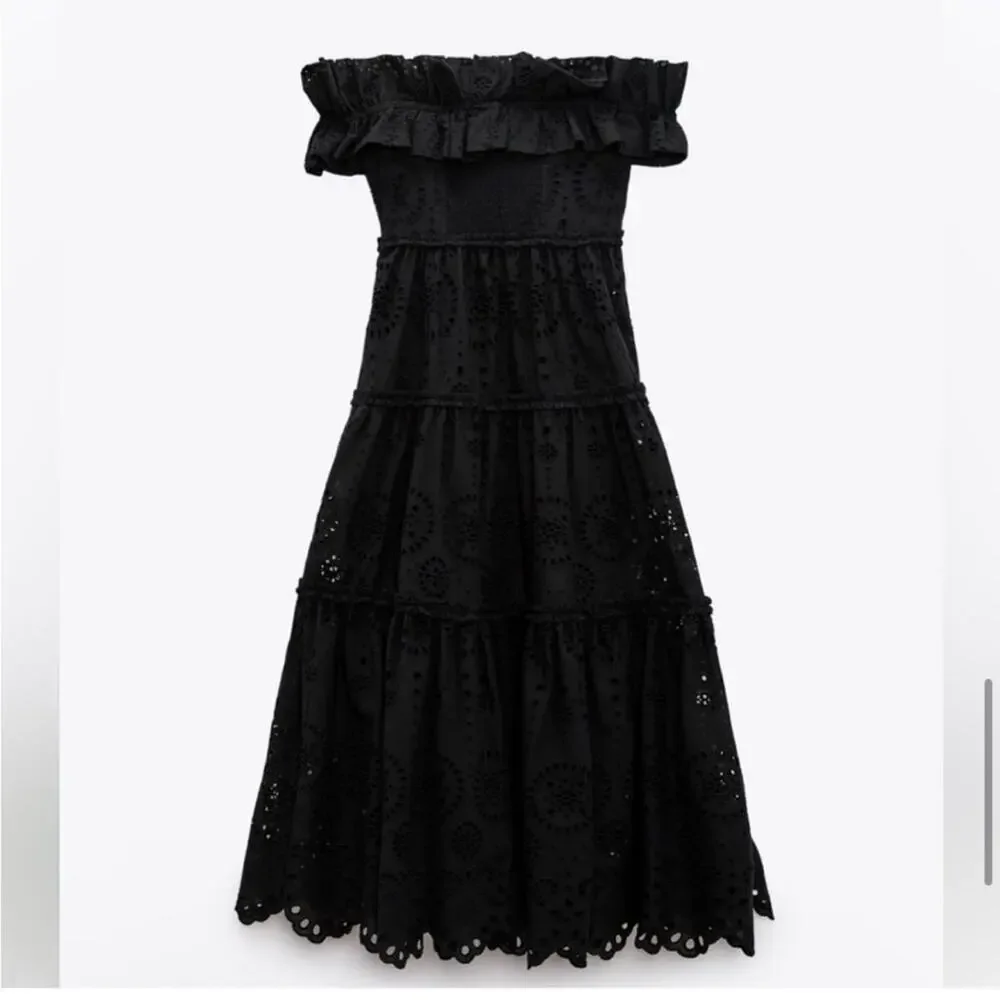 Zara Black Embroidered Dress Size Extra Small XS - Picture 10 of 15